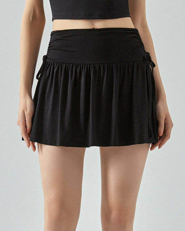 Y2K Aesthetic French Sun Tennis Skirt in Classic Black for Trendy Looks