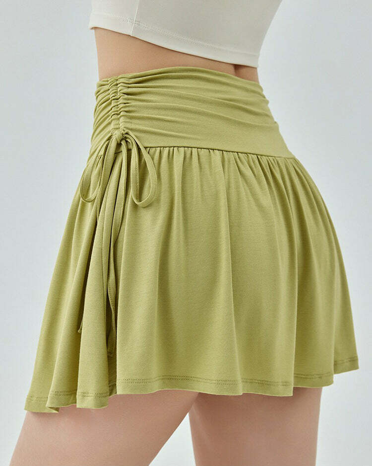 Y2K Aesthetic French Sun Tennis Skirt in Trendy Green for Stylish Looks