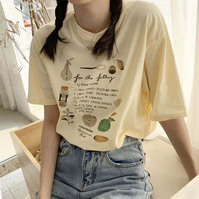 Y2K Aesthetic Fruit Pie Filling Tee - Cute Top for Retro Vibes