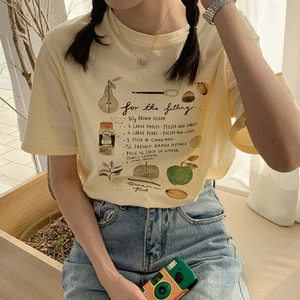 Y2K Aesthetic Fruit Pie Filling Tee - Cute Top for Retro Vibes