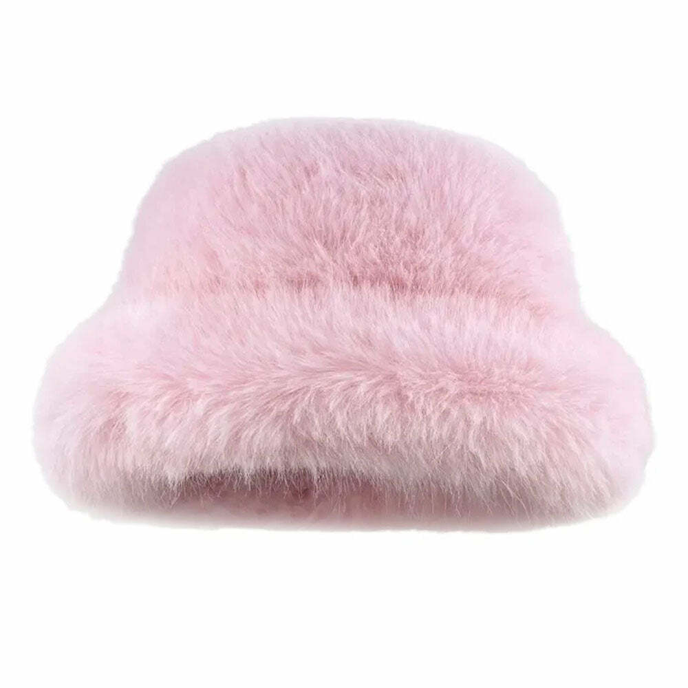 Y2K Aesthetic Furry Bucket Hat for Trendy Coquette and Grunge Looks