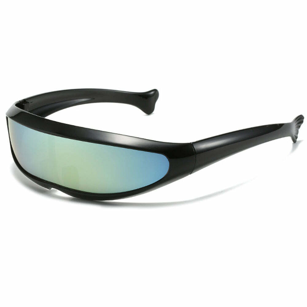 Y2K Aesthetic Futurecore Shield Mirrored Sunglasses for Trendy Looks