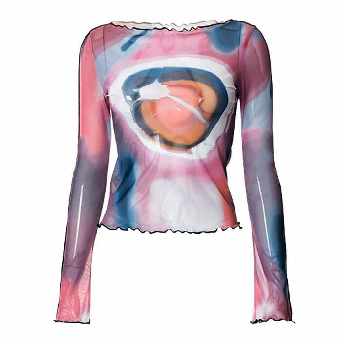 Y2K Aesthetic Galaxy Mesh Top - Cute Pastel Goth Style for Trendy Outfits