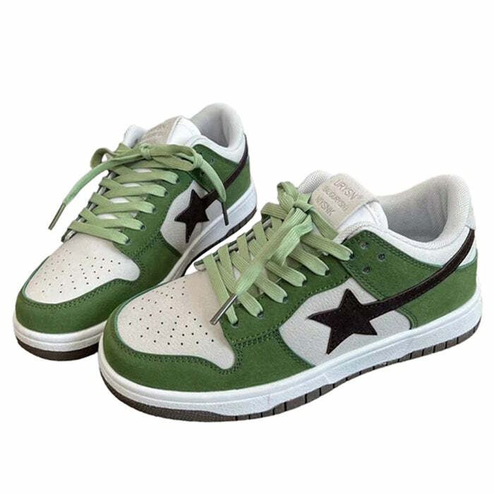 Y2K Aesthetic Green & Black Star Sneakers for Trendy Outfits