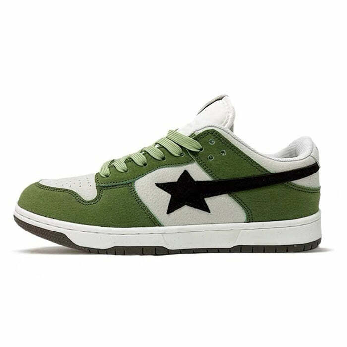 Y2K Aesthetic Green & Black Star Sneakers for Trendy Outfits