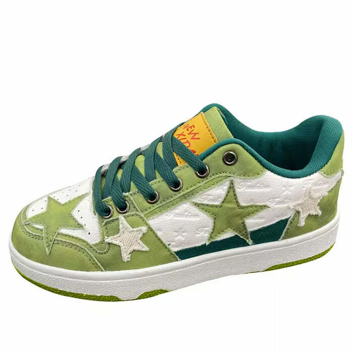 Y2K Aesthetic Green Star Sneakers for Trendy Outfits and Comfy Style