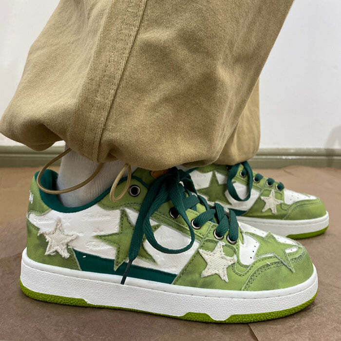 Y2K Aesthetic Green Star Sneakers for Trendy Outfits and Comfy Style