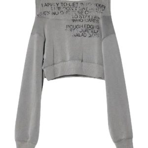 Y2K Aesthetic Grey Cipher Cropped Sweatshirt for Cozy Chic Style