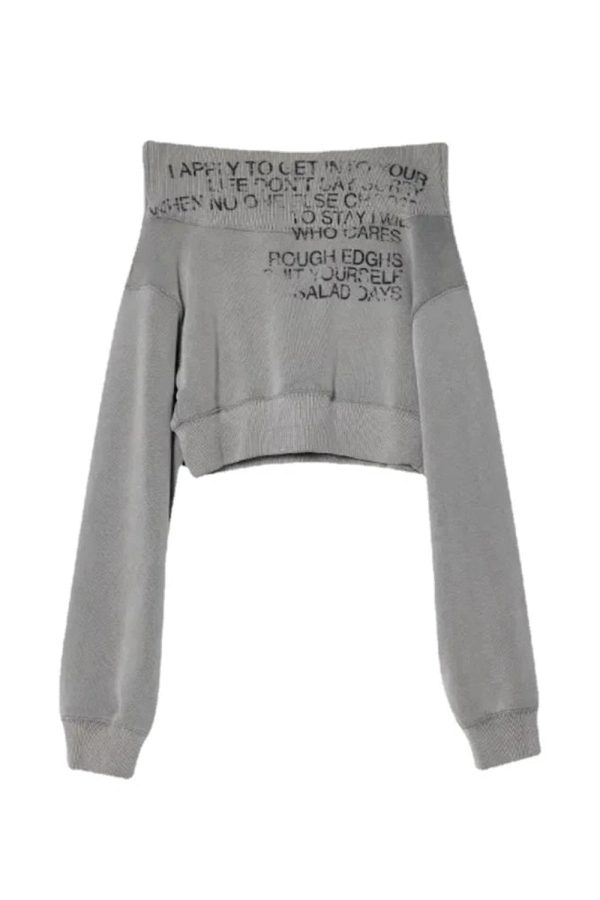 Y2K Aesthetic Grey Cipher Cropped Sweatshirt for Cozy Chic Style