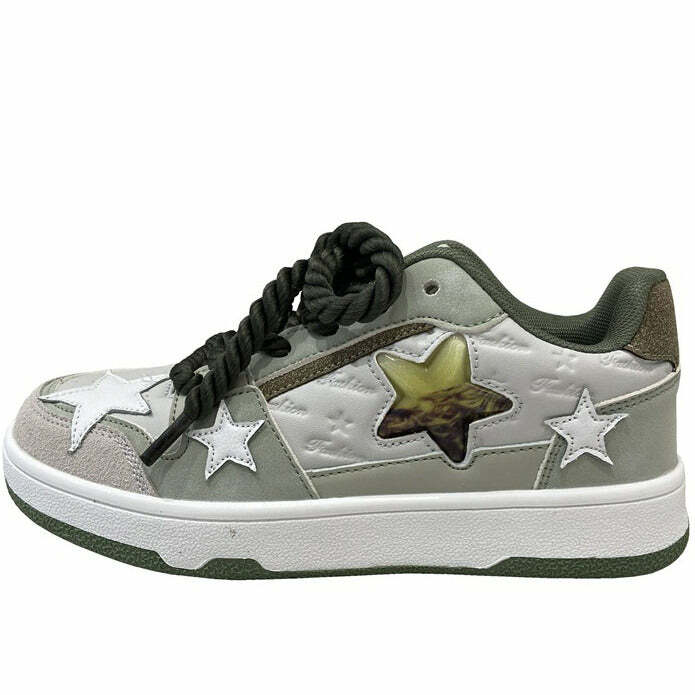 Y2K Aesthetic Grey Clear Star Sneakers for Trendy Outfits