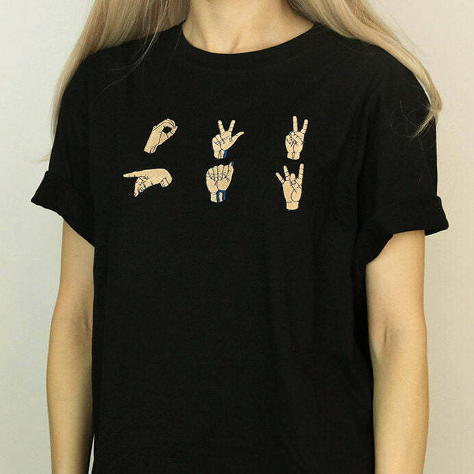 Y2K Aesthetic Hands Embroidered T-Shirt in Size S - Cute & Comfy Style