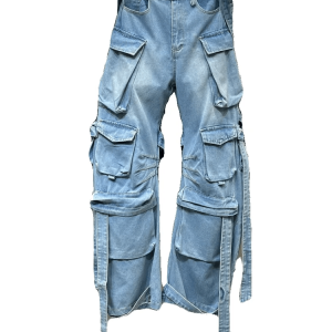 Y2K Aesthetic Heavy Duty Denim Cargo Pants for Trendy Outfits