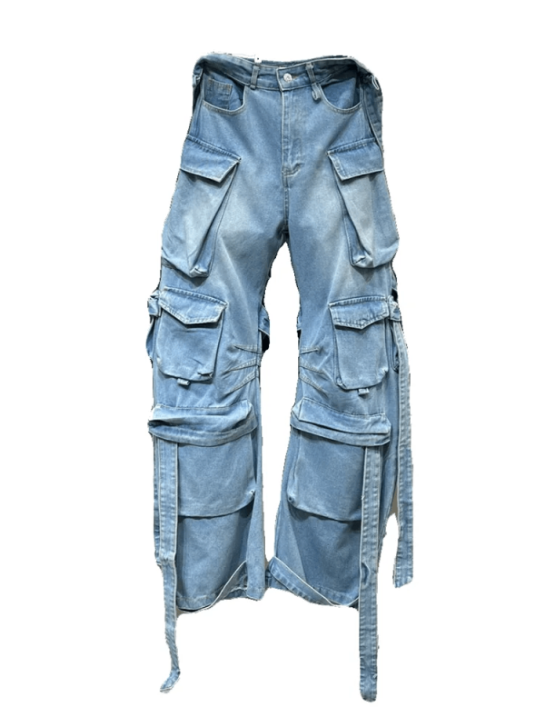 Y2K Aesthetic Heavy Duty Denim Cargo Pants for Trendy Outfits