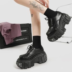 Y2K Aesthetic Hellbound Platform Derby Shoes for Grunge Style Lovers