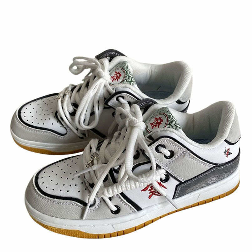 Y2K Aesthetic Hieroglyph Embroidery Sneakers for Trendy Outfits