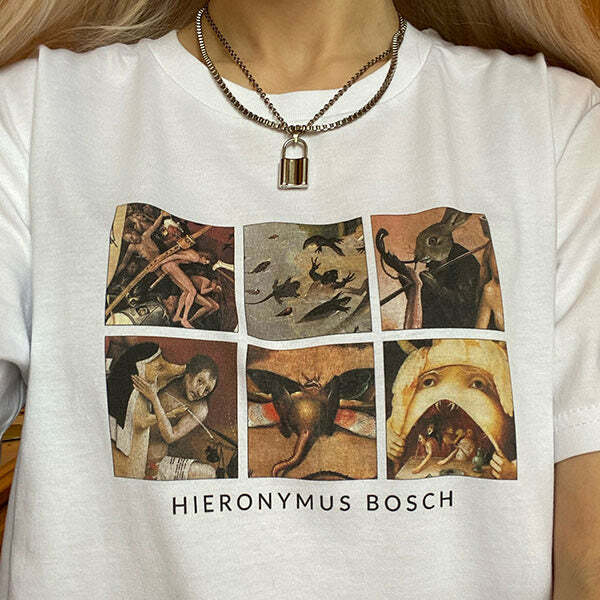 Y2K Aesthetic Hieronymus Bosch T-Shirt for Unique Grunge Style