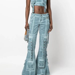 Y2K Aesthetic Hybrid Harness Split Jeans for Trendy Grunge Style