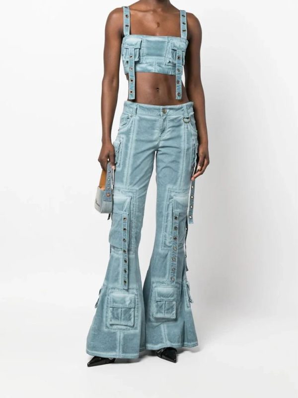 Y2K Aesthetic Hybrid Harness Split Jeans for Trendy Grunge Style