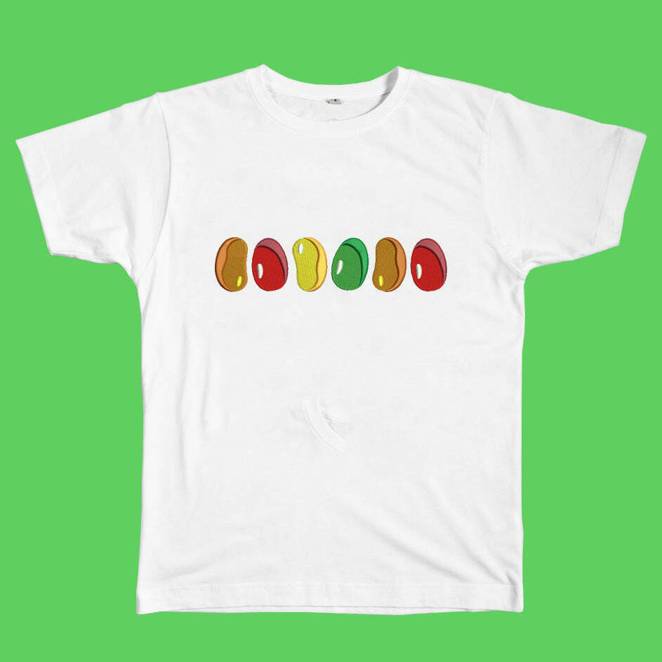 Y2K Aesthetic Jelly Beans Embroidered T-Shirt for Cute Outfits