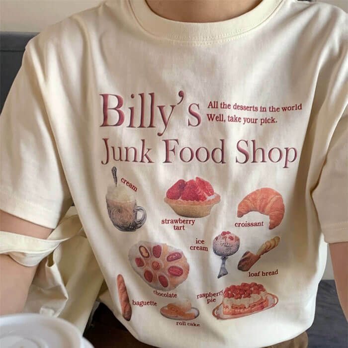 Y2K Aesthetic Junk Food Shop Graphic Tee - Cute & Comfy Style