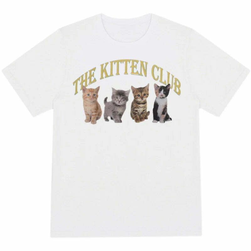 Y2K Aesthetic Kitten Club T-Shirt: Cute Top for Coquette Style Lovers