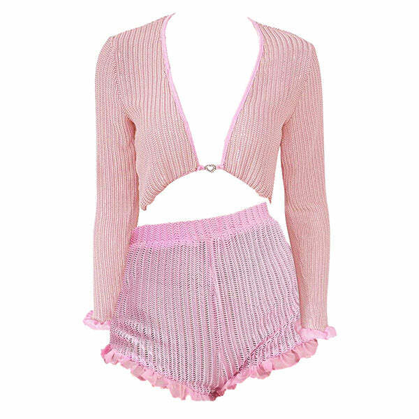 Y2K Aesthetic Knit Top & Shorts Co-Ord for Cute Summer Outfits