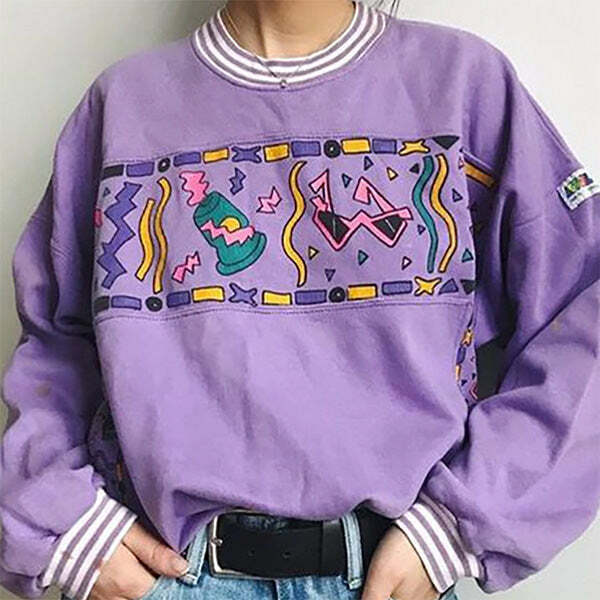 Y2K Aesthetic Lavender Sweatshirt - Comfy 90's Style for Trendy Looks