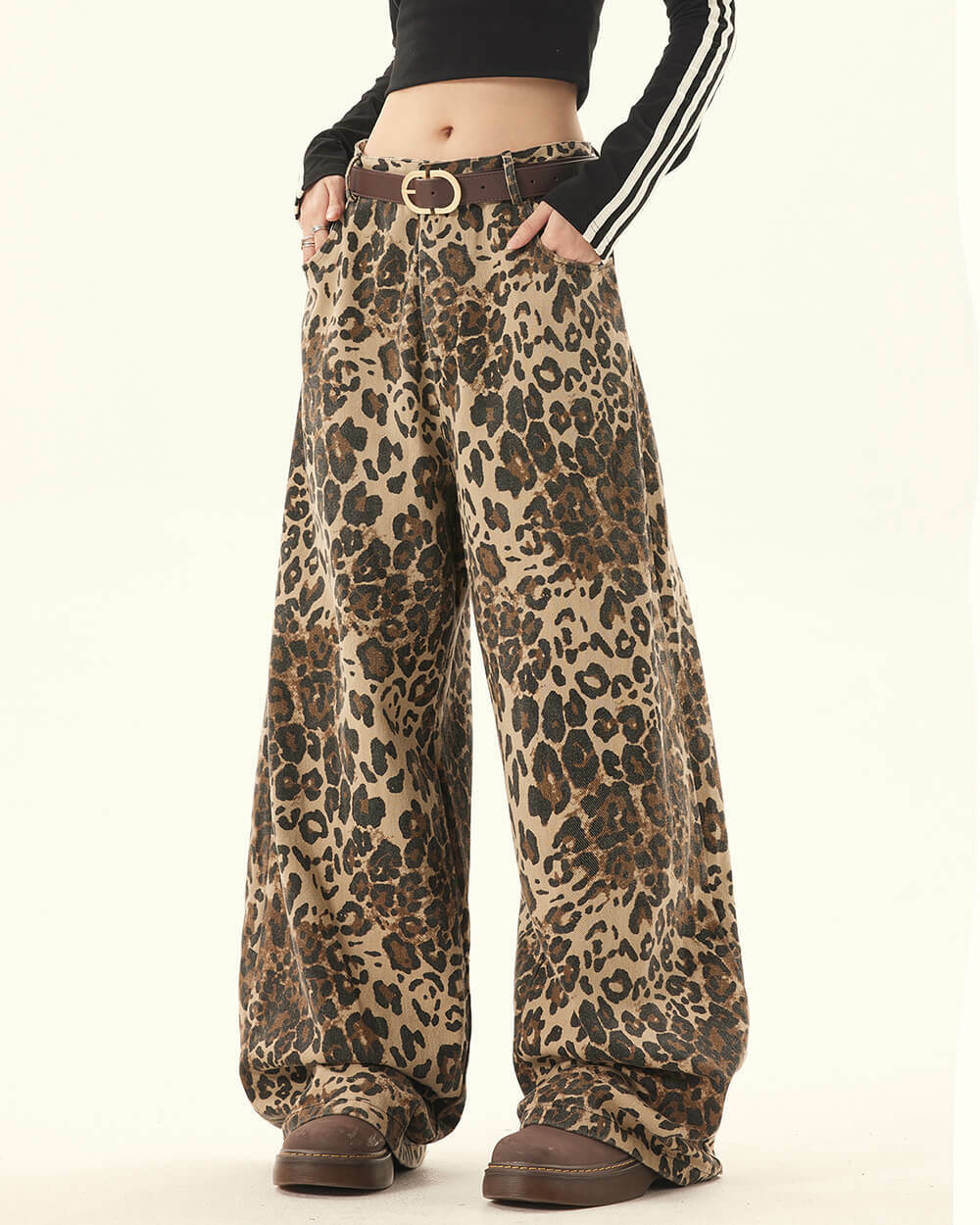 Y2K Aesthetic Leopard Print Wide-Leg Pants for Trendy Outfits