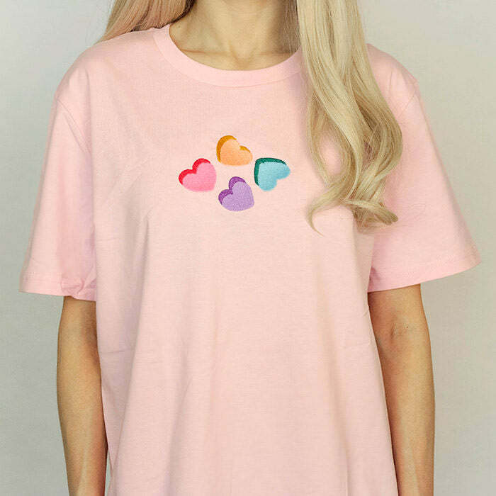 Y2K Aesthetic Love Hearts Candy T-Shirt for Cute and Comfy Outfits