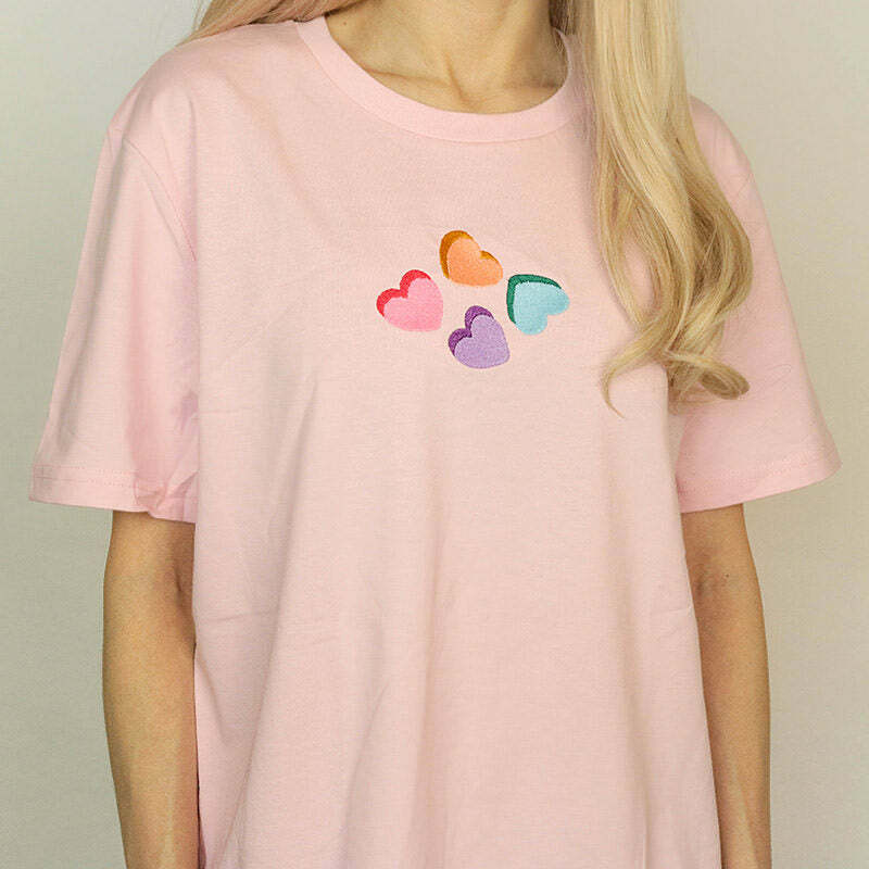 Y2K Aesthetic Love Hearts Candy T-Shirt for Cute and Comfy Outfits