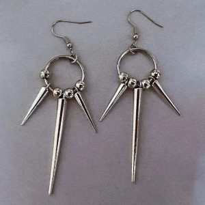 Y2K Aesthetic Metallic Spike Drop Earrings for Grunge and Coquette Styles