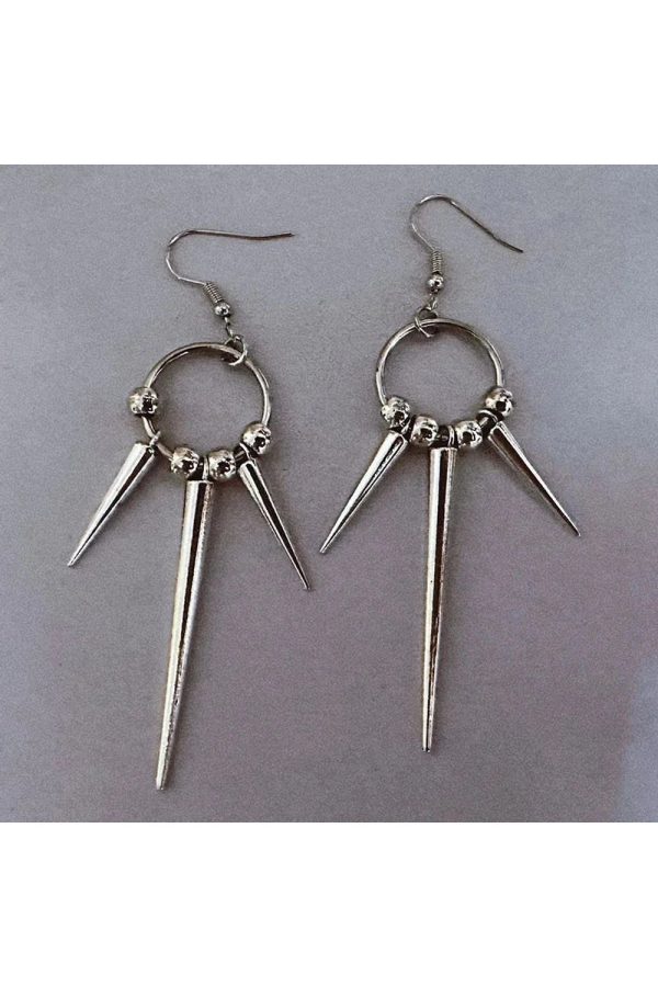 Y2K Aesthetic Metallic Spike Drop Earrings for Grunge and Coquette Styles