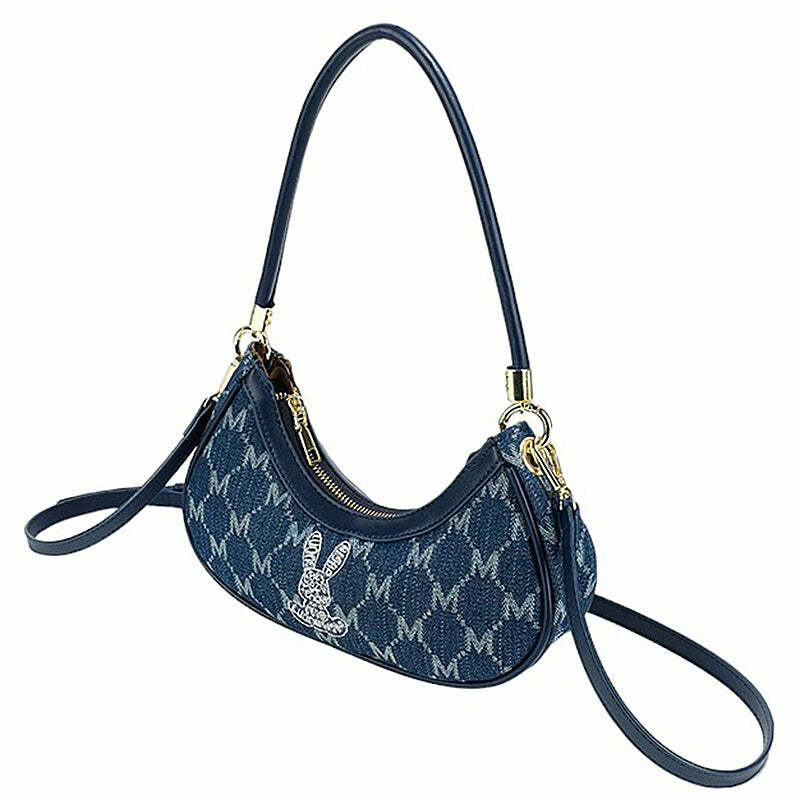 Y2K Aesthetic Monogram Denim Bag for Trendy Outfits and Styles