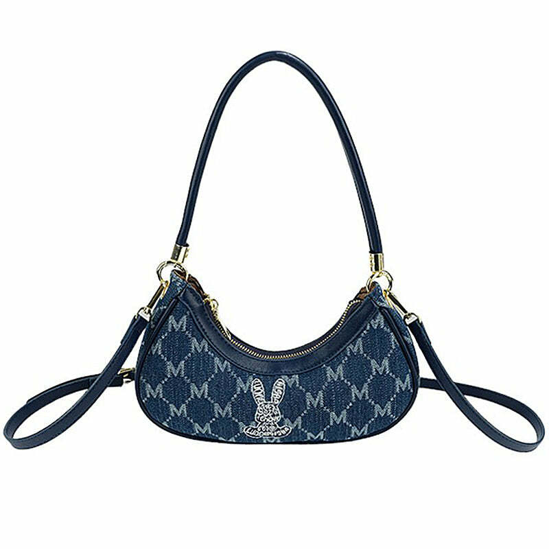 Y2K Aesthetic Monogram Denim Bag for Trendy Outfits and Styles