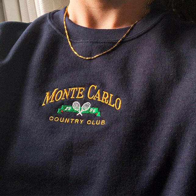 Y2K Aesthetic Monte Carlo Tennis Sweatshirt for Comfy Retro Style