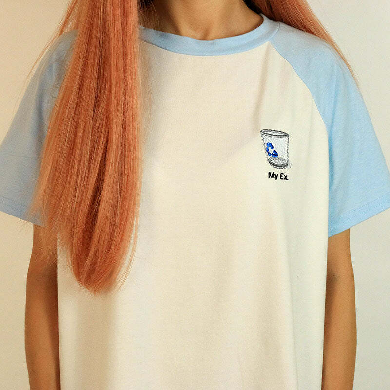 Y2K Aesthetic My Ex T-Shirt in Blue - Cute Grunge Style Top