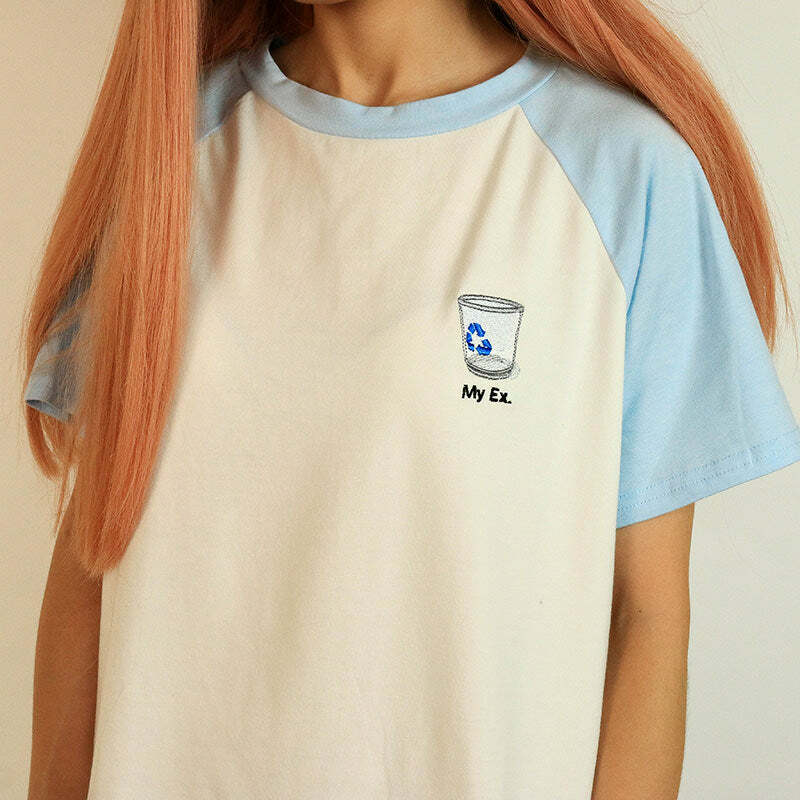 Y2K Aesthetic My Ex T-Shirt in Blue - Cute Grunge Style Top