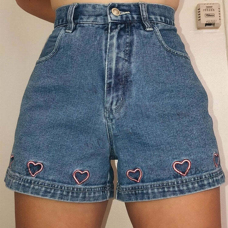 Y2K Aesthetic No Excuses Embroidery Denim Shorts for Trendy Outfits