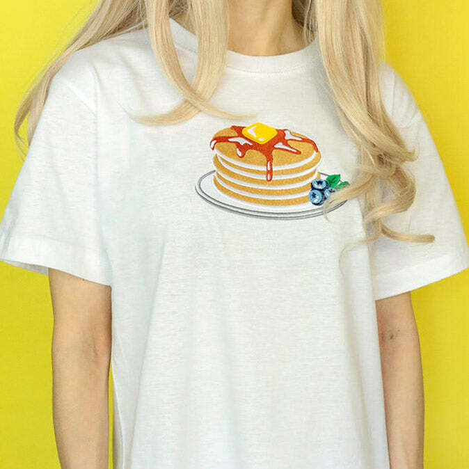 Y2K Aesthetic Pancakes T-Shirt - Cute Graphic Tee for Trendy Outfits