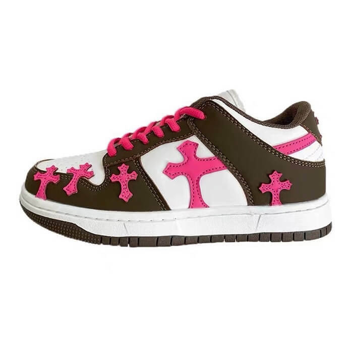 Y2K Aesthetic Pink & Brown Cross Sneakers for Trendy Outfits