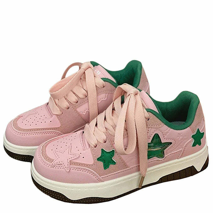 Y2K Aesthetic Pink & Green Star Sneakers for Cute Outfits