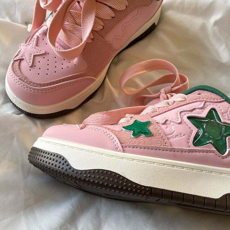 Y2K Aesthetic Pink & Green Star Sneakers for Cute Outfits