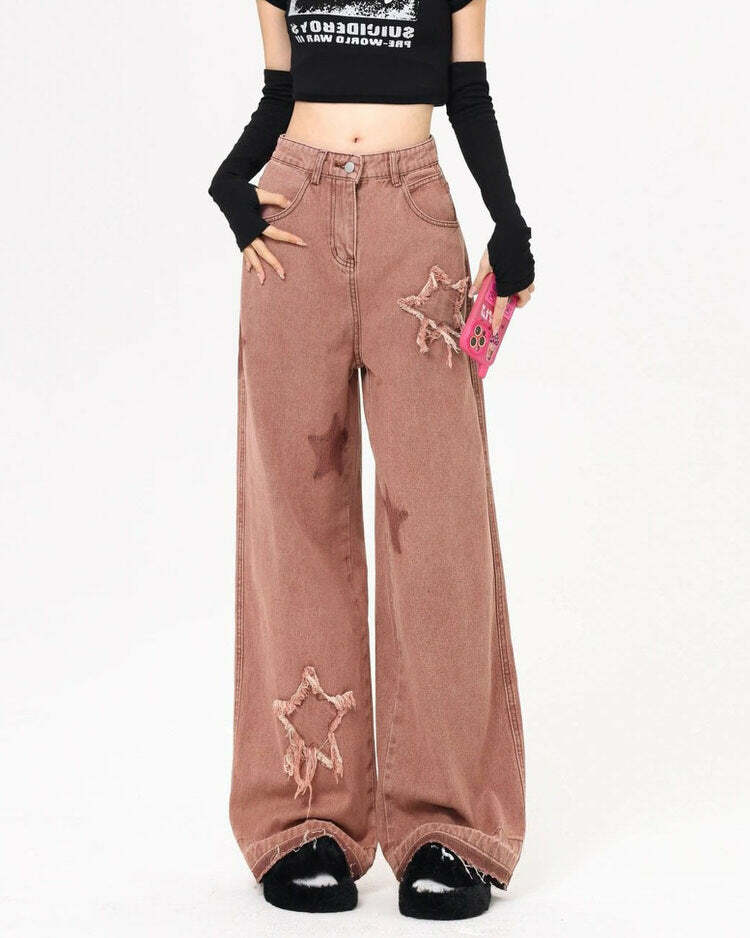 Y2K Aesthetic Pink Jeans for a Cute Coquette and Grunge Style