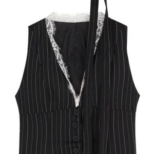 Y2K Aesthetic Pinstripe Power Skirt Set for Chic Coquette Style