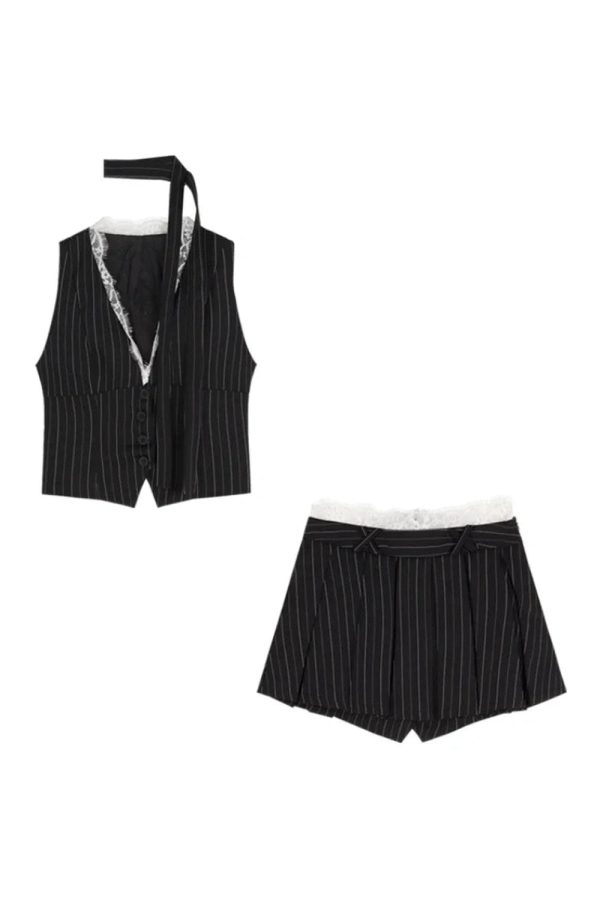 Y2K Aesthetic Pinstripe Power Skirt Set for Chic Coquette Style