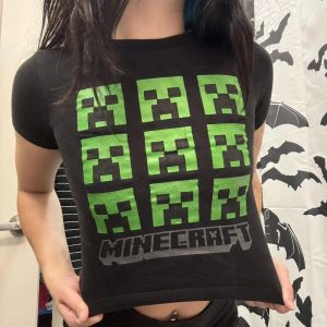 Y2K Aesthetic Pixel Creeper Crop Top for Cute Grunge Outfits