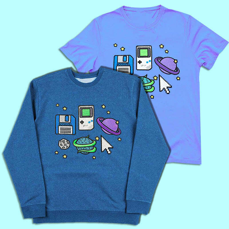 Y2K Aesthetic Pixel Universe Sweat + Tee Set for Trendy Outfits