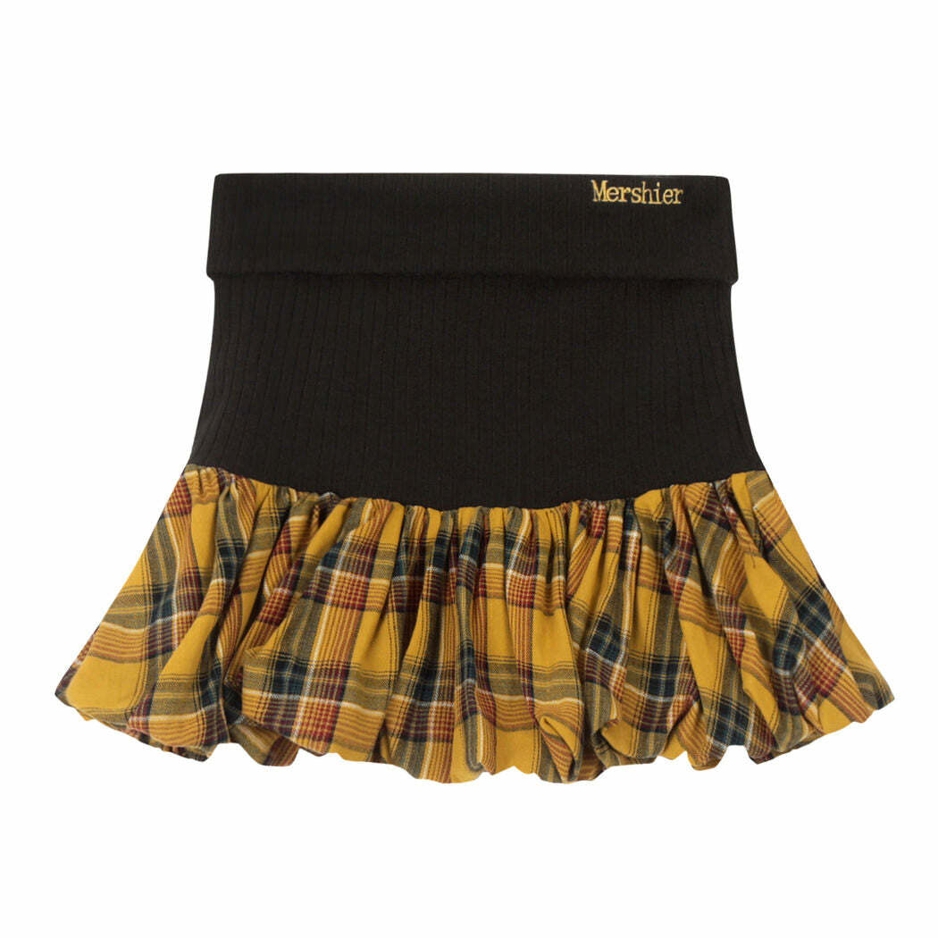 Y2K Aesthetic Plaid Balloon Mini Skirt for Cute and Comfy Outfits