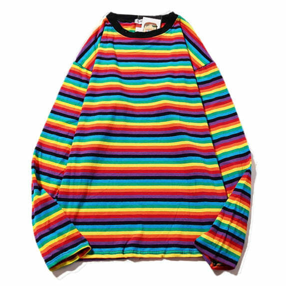 Y2K Aesthetic Rainbow Extra Long Sleeve Tee for Cute Outfits