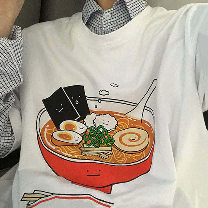 Y2K Aesthetic Ramen Noodles Tee - Cute Graphic Top for Trendy Outfits